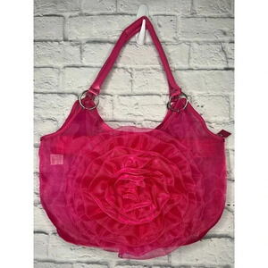 Shimmer Tulle Flower Twirl Mesh Women's pink Tote.